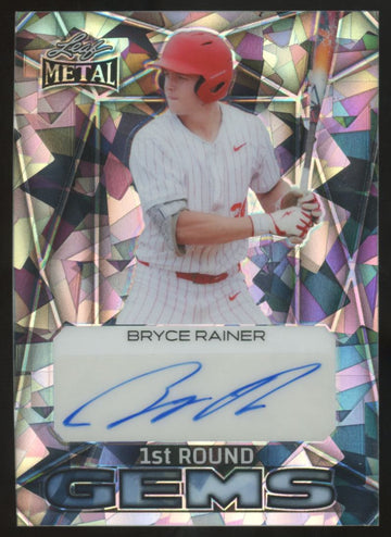 2024 Leaf Metal Bryce Rainer 1st Round Gems Silver Crystal Auto /15 #1RG-BR1