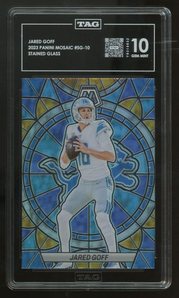 2023 Mosaic Jared Goff Stained Glass Prizm SSP #SG-10 TAG 10