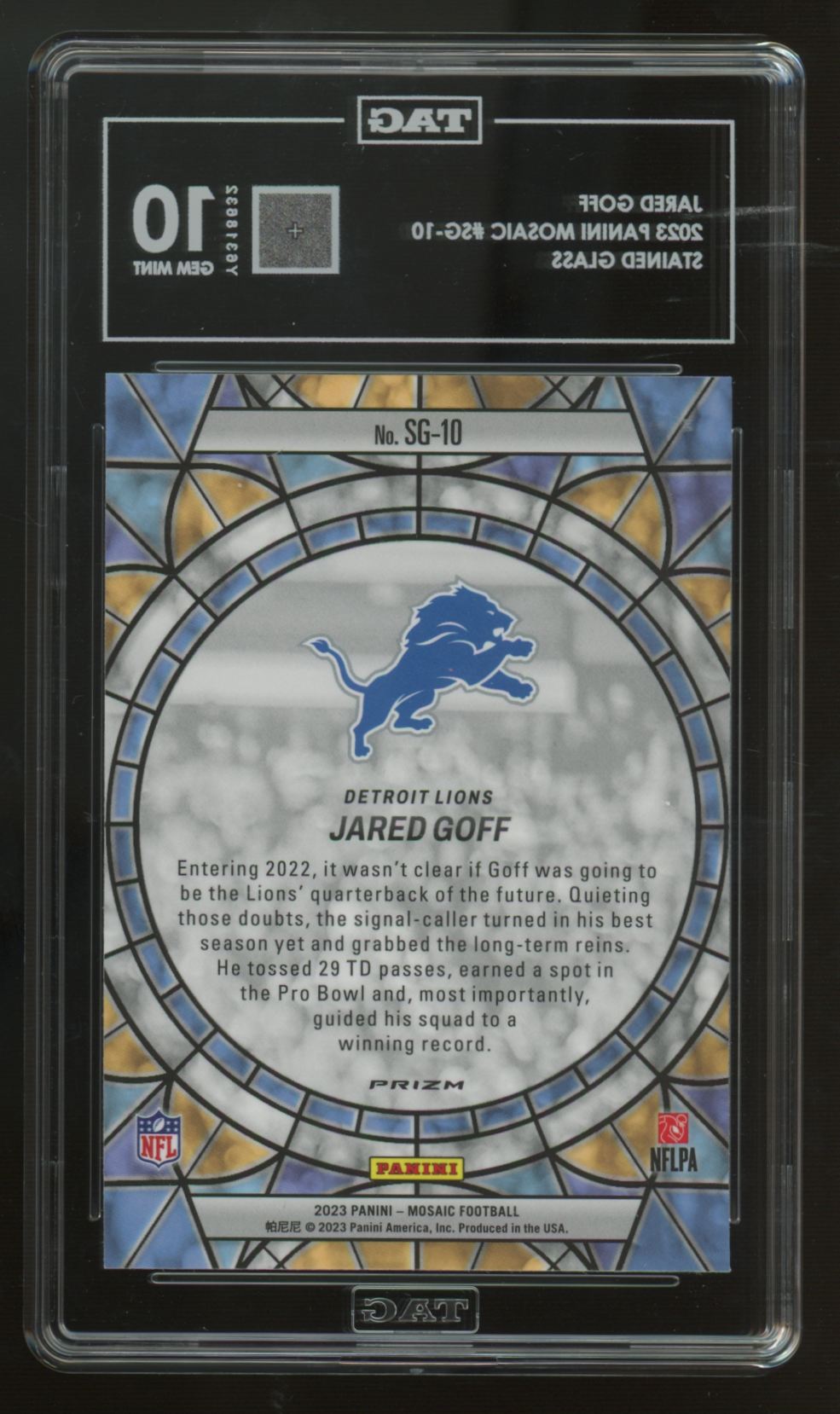 2023 Mosaic Jared Goff Stained Glass Prizm SSP #SG-10 TAG 10