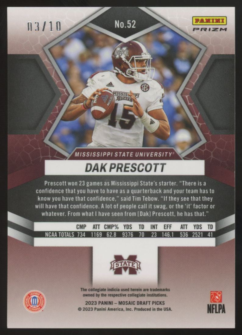 2023 Panini Mosaic Draft Picks Dak Prescott Gold /10 #52