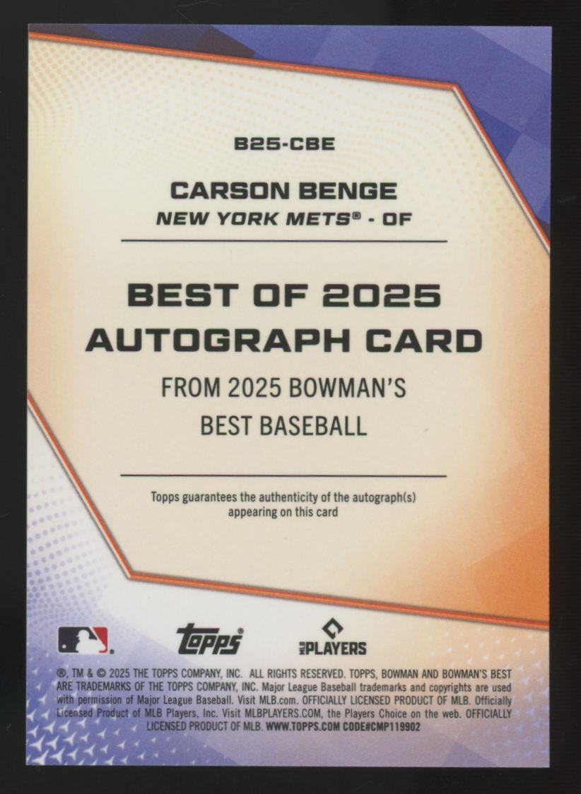 2025 Bowman's Best Carson Benge Blue Best Of '25 Auto /150 #B25-CBE
