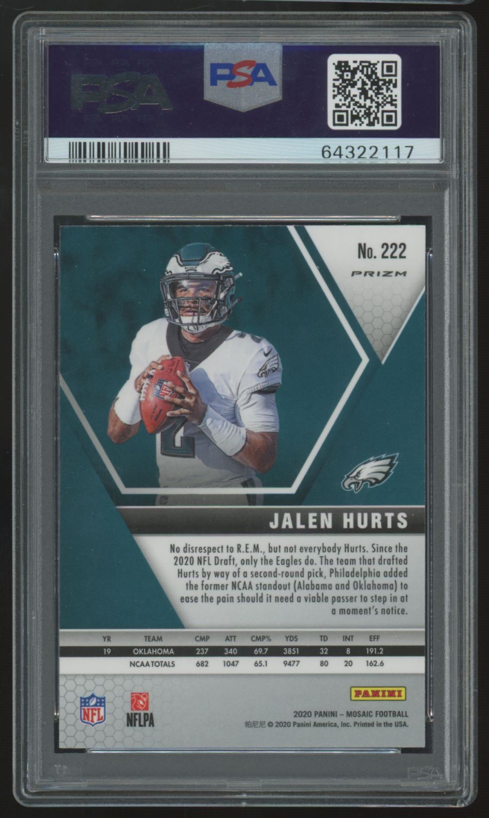 2020 Panini Mosaic Jalen Hurts RC Reactive Orange #222 PSA 9