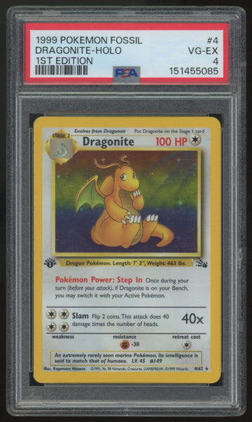 1999 Pokemon Dragonite Fossil 1st Edition Holo #4 PSA 4