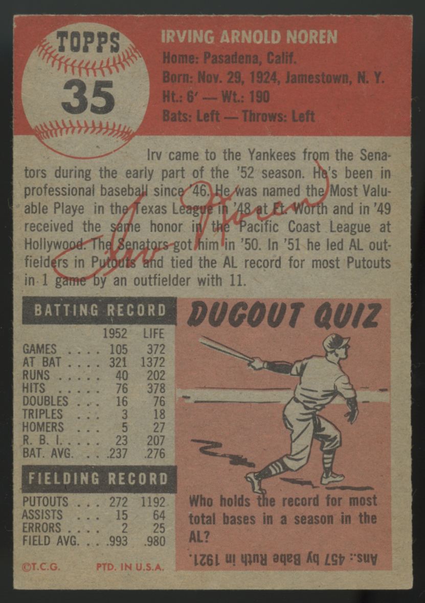 1953 Topps Irv Noren #35 EX/MT