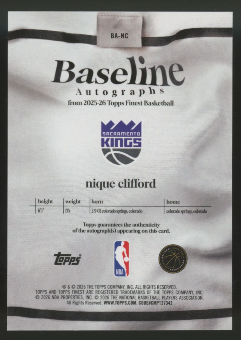2025-26 Topps Finest Nique Clifford RC Baseline Yellow Geometric Auto /35 #BA-NC