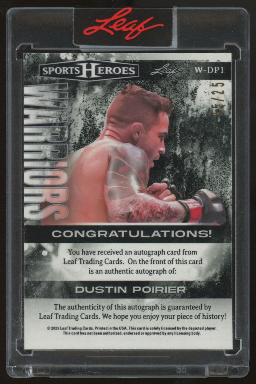 2025 Leaf Sports Heroes Dustin Poirier Warriors Cracked Ice Auto /25 #W-DPI