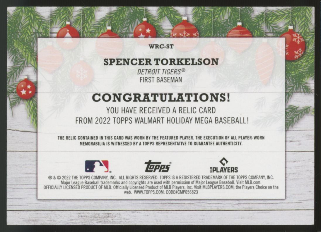 2022 Topps Holiday Spencer Torkelson RC Patch #WRC-ST Signed IP Auto