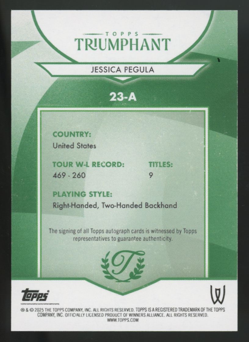 2025 Topps Triumphant Jessica Pegula Confetti Gold Auto /50 #23-A