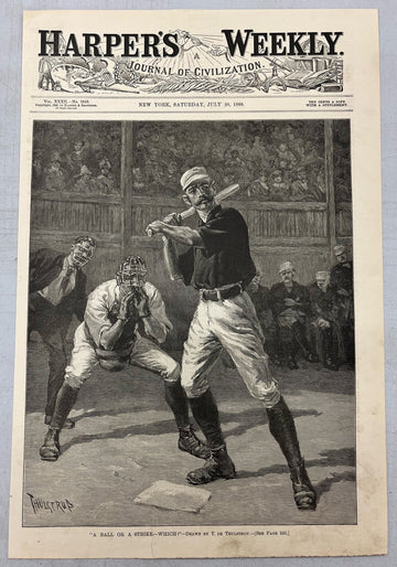 July 28 1888 Harper's Weekly Woodcut A Ball or a Strike - Which? Framed