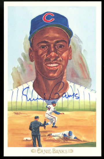 1989 Perez-Steele Celebration Postcard Ernie Banks Auto JSA