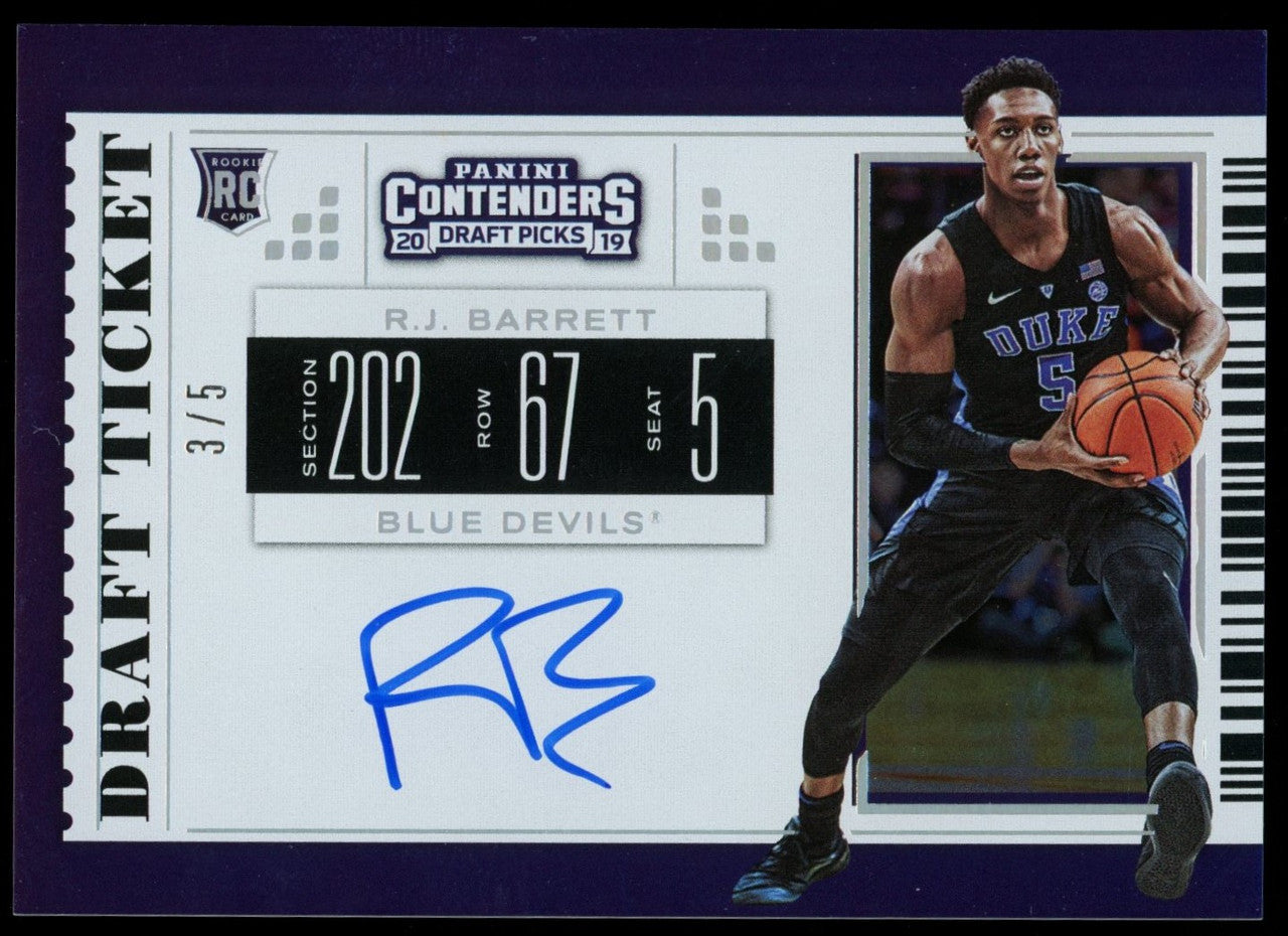 2019-20 Contenders Draft RJ Barrett Draft Ticket RC Auto Blue /5 #53