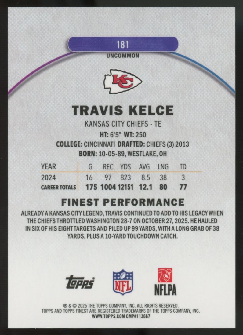 2025 Topps Finest Travis Kelce Green /35 #181