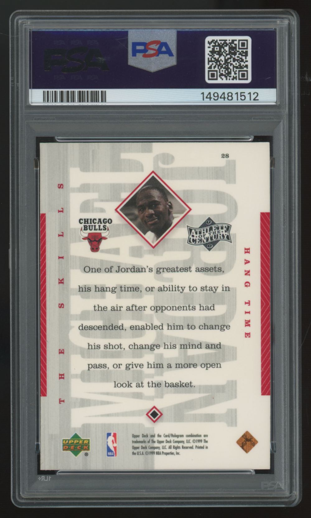 1999-00 Upper Deck Michael Jordan Athlete Of The Century #28 PSA 7