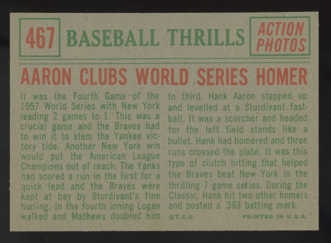1959 Topps Baseball Thrills Set (10 cards) Mantle/Mays EX