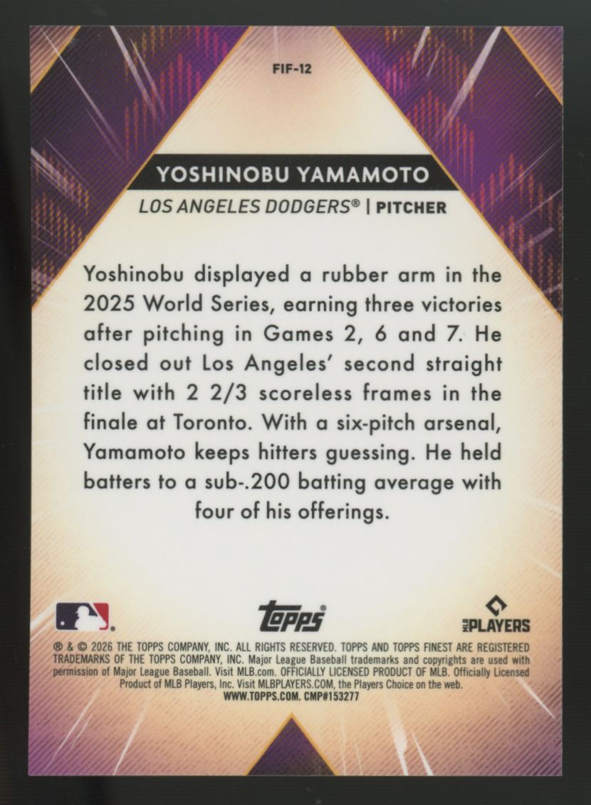 2026 Topps Finest Yoshinobu Yamamoto Forces Mini-Diamond Refractor #FIF-12
