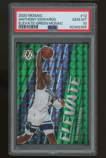 2020/21 Mosaic Basketball Anthony Edwards RC Elevate Green #12 PSA 10