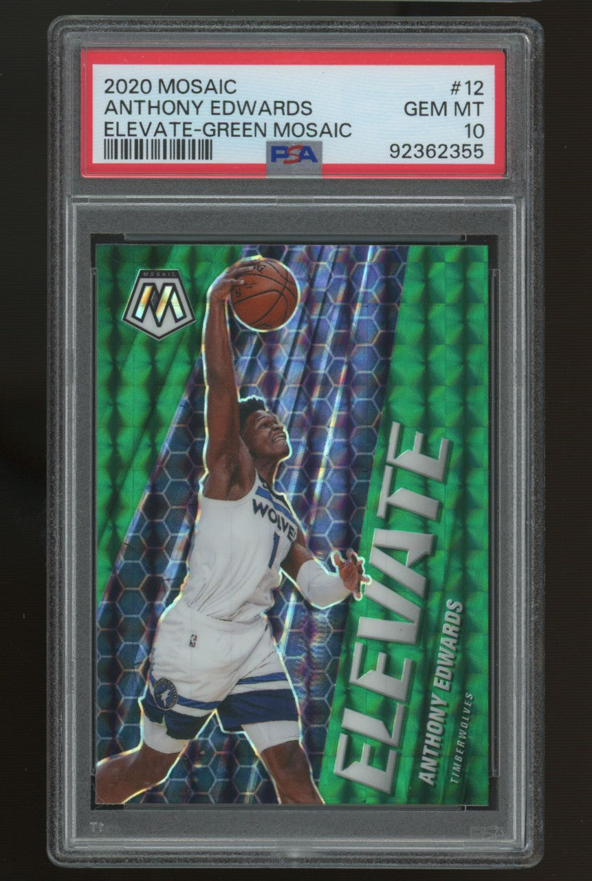 2020/21 Mosaic Basketball Anthony Edwards RC Elevate Green #12 PSA 10