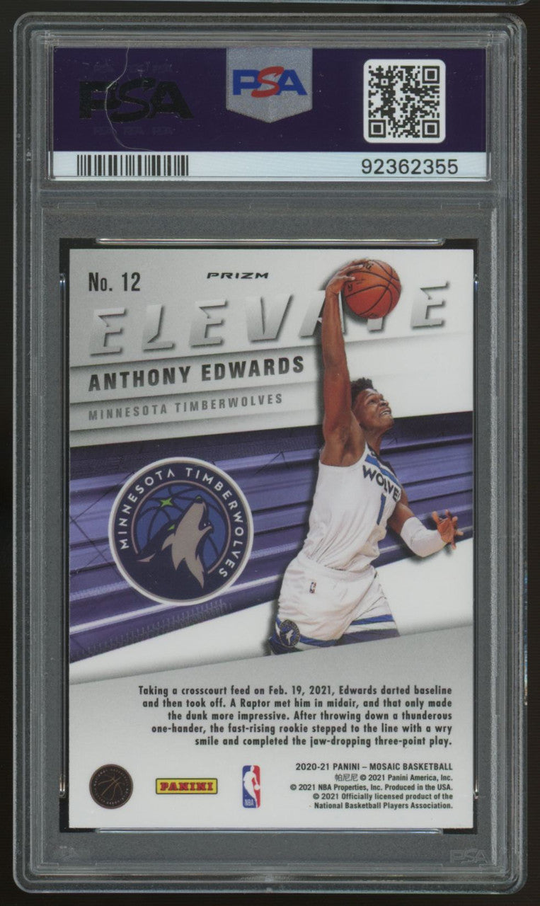 2020/21 Mosaic Basketball Anthony Edwards RC Elevate Green #12 PSA 10