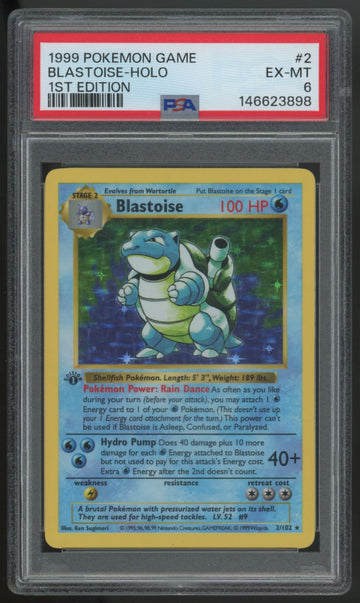 1999 Pokemon Blastoise Base Set 1st Edition Holo #2 PSA 6
