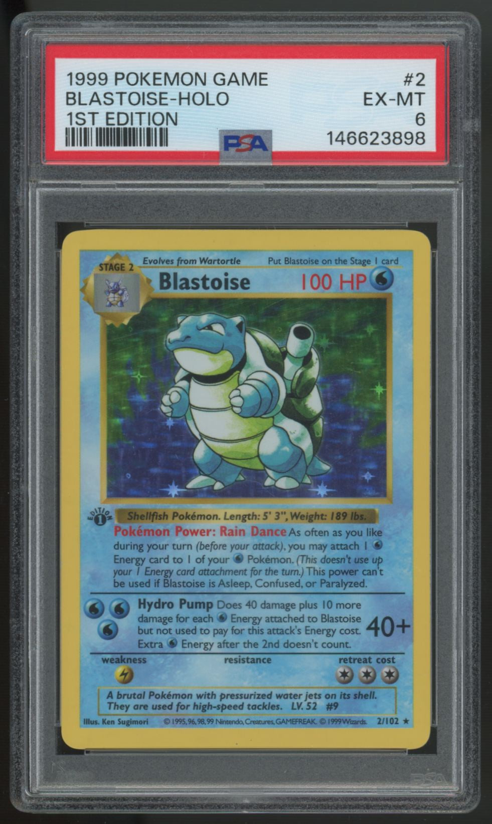 1999 Pokemon Blastoise Base Set 1st Edition Holo #2 PSA 6