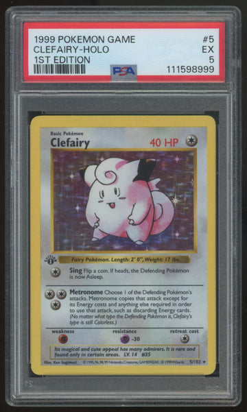1999 Pokemon Clefairy 1st Edition Base Set Shadowless #5 PSA 5