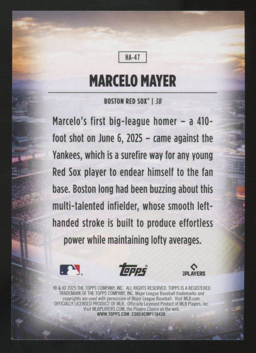 2025 Topps Update Marcelo Mayer RC Home Field Advantage #HA-47