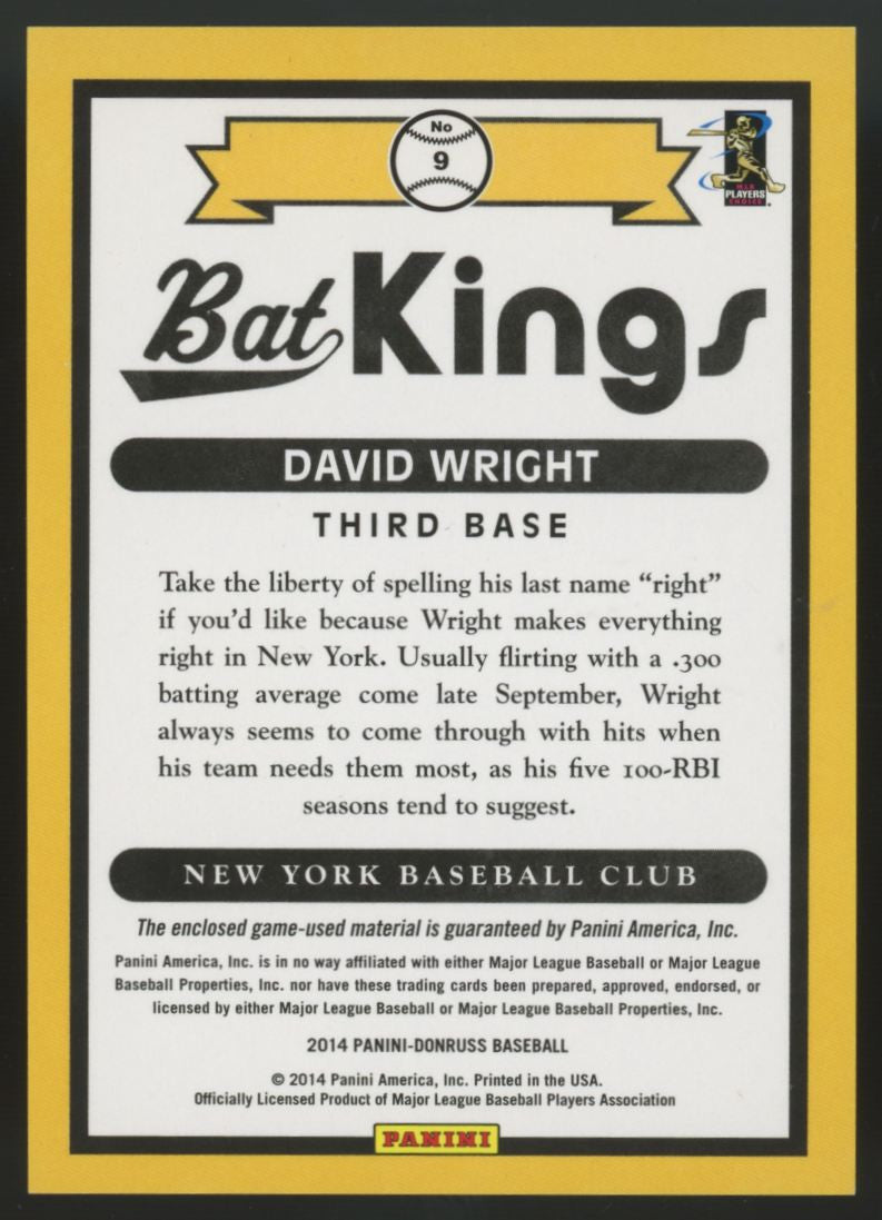 2014 Panini Donruss David Wright Bat Kings Studio Series Relic /25 #9