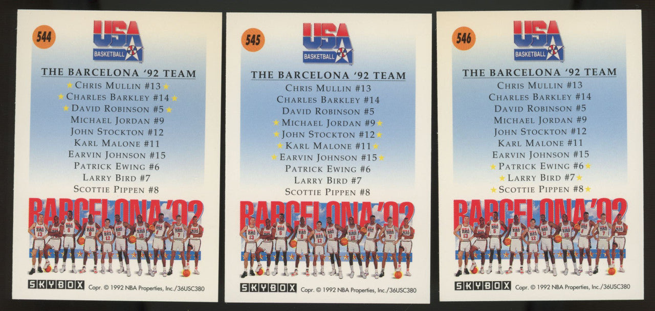 1991-92 Skybox USA Dream Team Barcelona 3 Card Set #544, 545, 546