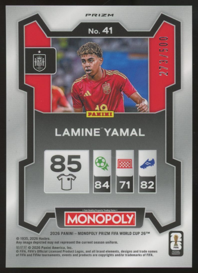 2026 Prizm Monopoly FIFA World Cup Lamine Yamal Gold Millionaire Shimmer /500