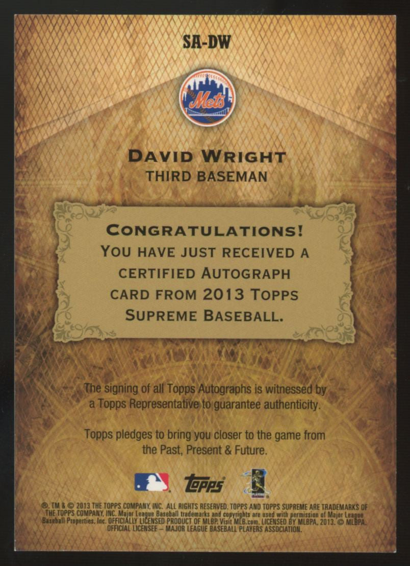 2013 Topps Supreme David Wright Red Auto /25 #SA-DW