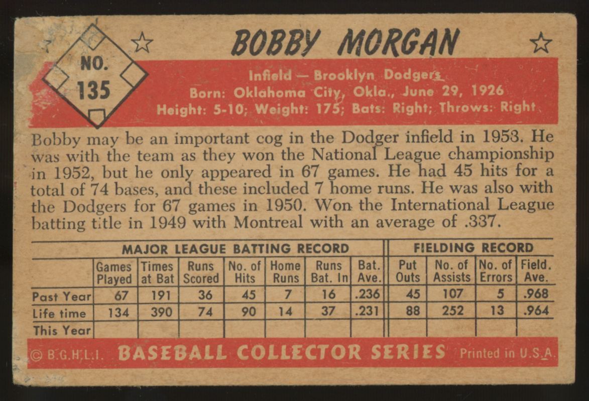 1953 Bowman Bobby Morgan #135 G/VG