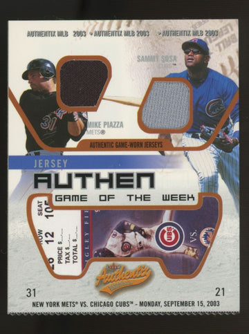2003 Fleer Mike Piazza Sammy Sosa Game of the Week Ticket Triple Patch #MP-SS
