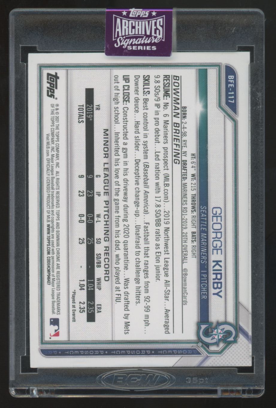 2025 Topps Archives Signature Series George Kirby 1st Edition Auto 1/1 #BFE-117