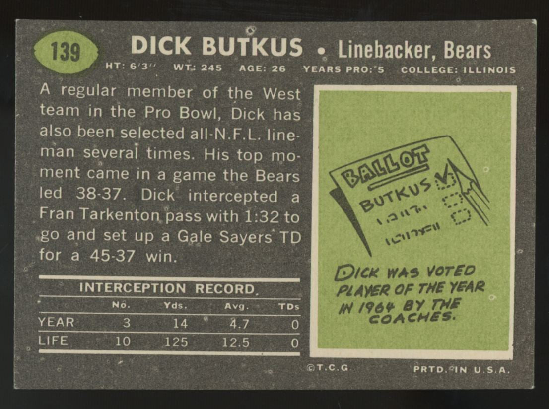 1969 Topps Dick Butkus #139 EX