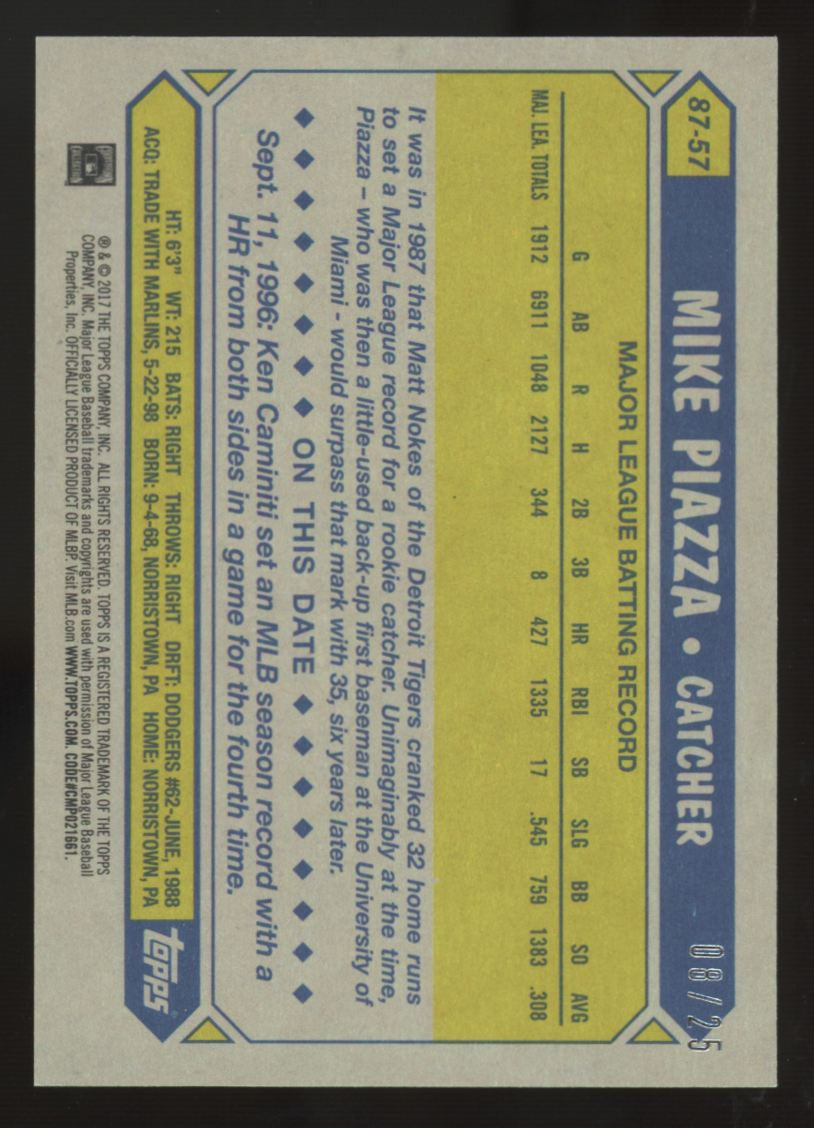 2017 Topps Mike Piazza '87 Anniversary Pink /25 #87-57