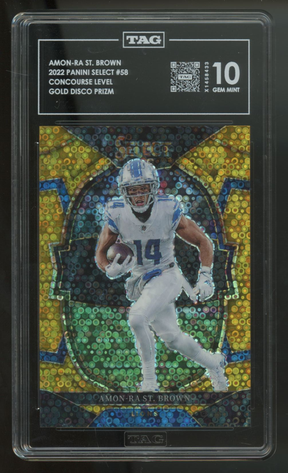 2022 Panini Select Amon-Ra St. Brown Gold Disco Prizm /10 #58 TAG 10