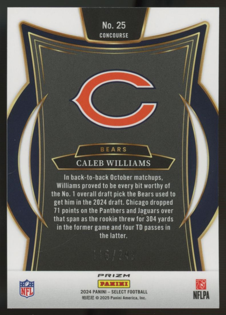 2024 Select Caleb Williams RC Red Shock Concourse /249 #25