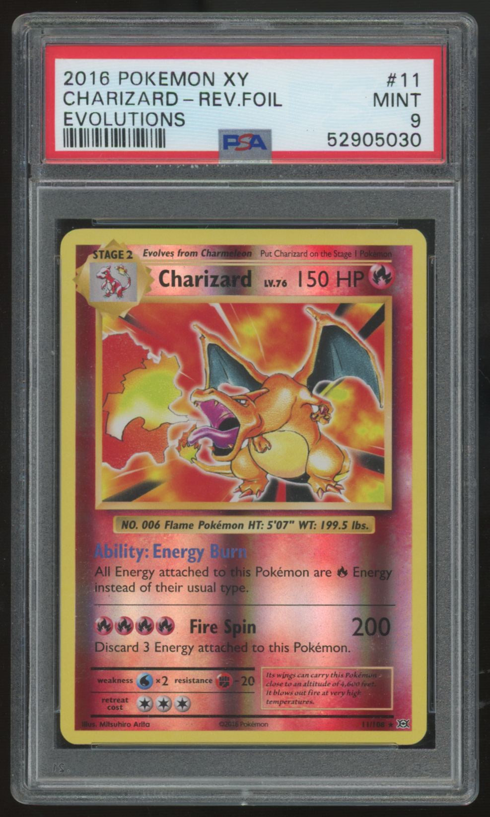 2016 Pokemon Charizard Evolutions Reverse Holo #11 PSA 9