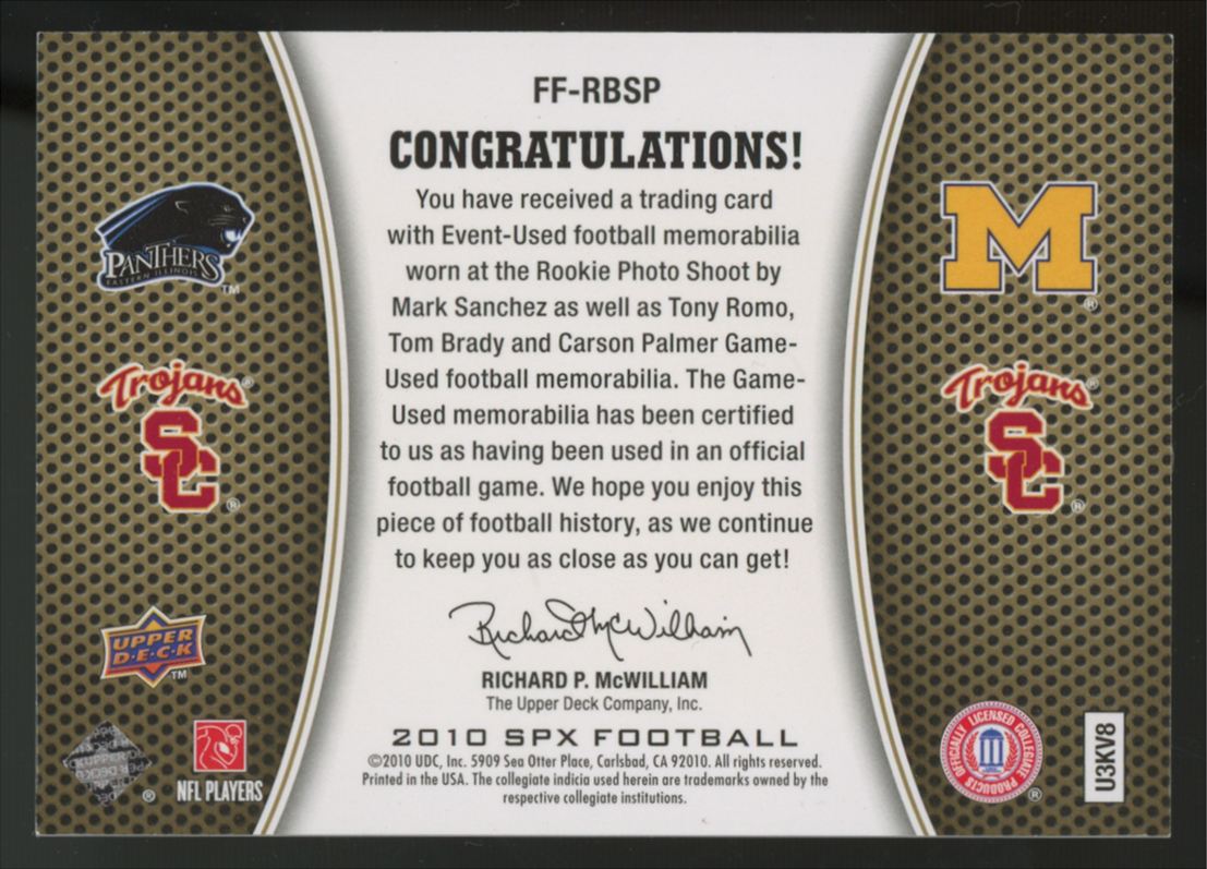 2010 UD SPx Tom Brady/Romo/Palmer/Sanchez Fantastic Foursome Patch /25