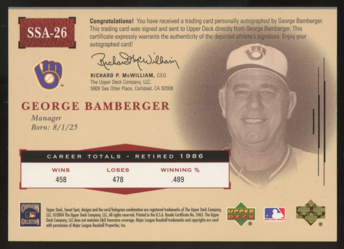 2004 Upper Deck George Bamberger Sweet Spot Class Auto /150