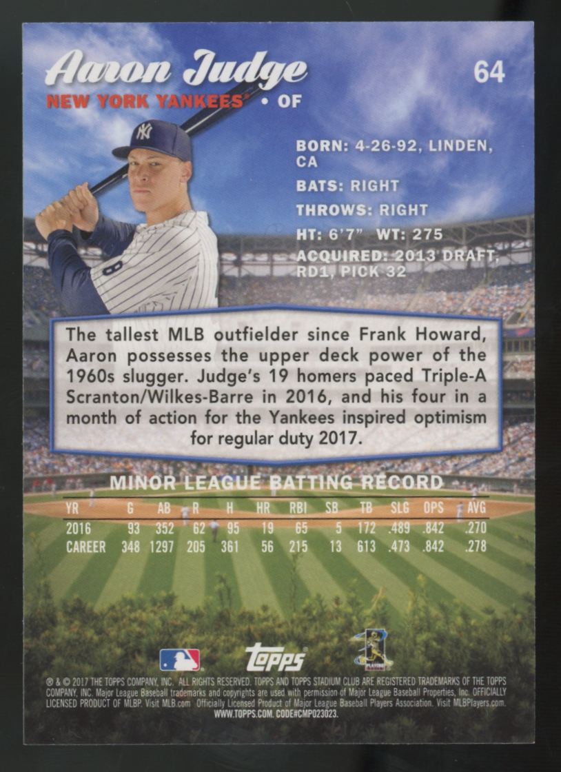2017 Topps Stadium Club Aaron Judge RC #64 "A"