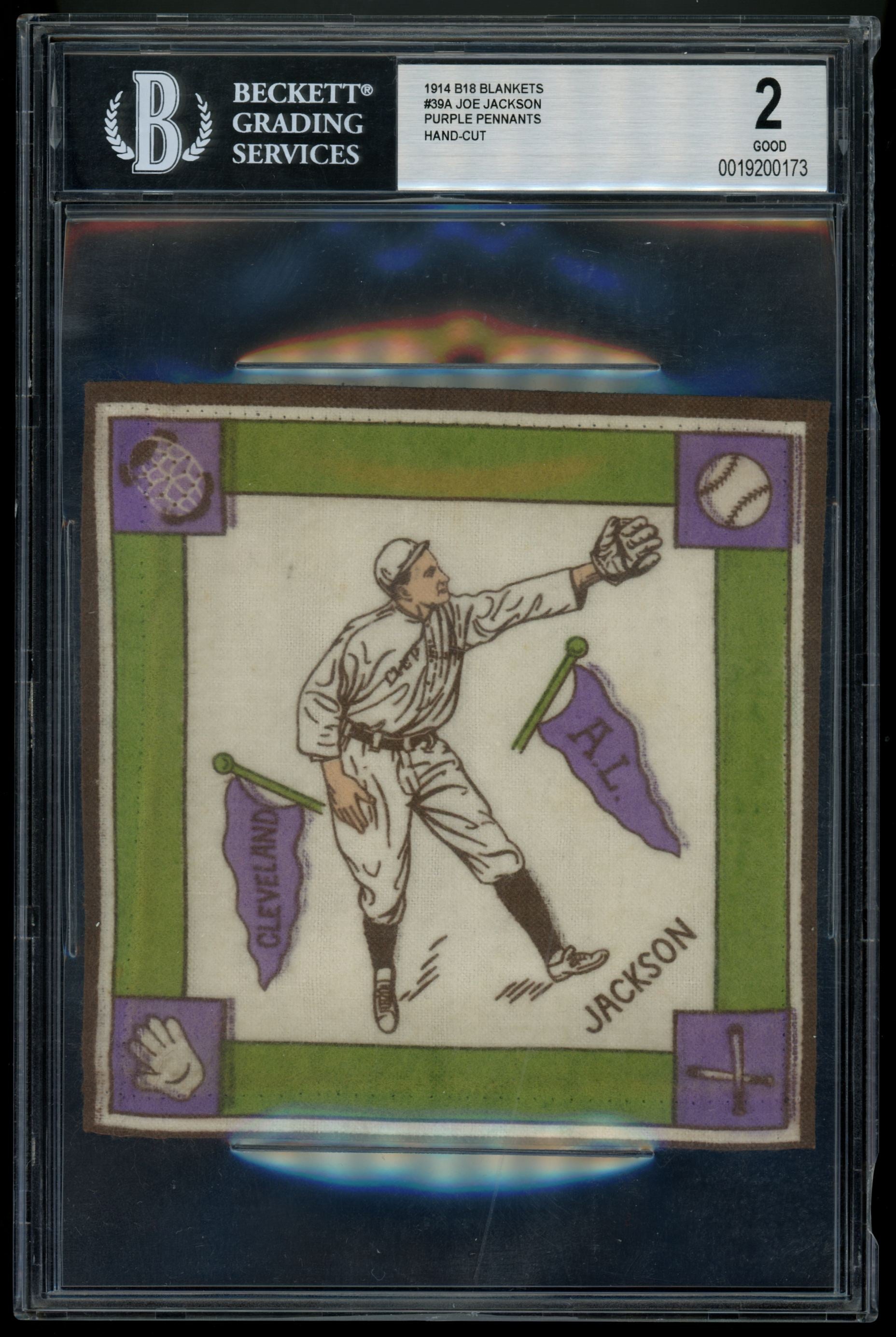 1914 B18 Blankets Shoeless Joe Jackson Purple Pennants BGS 2