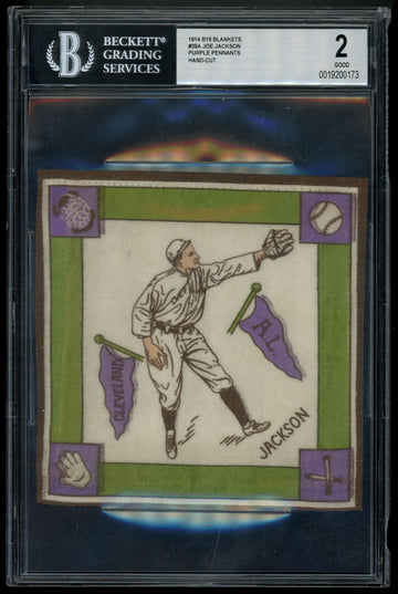 1914 B18 Blankets Shoeless Joe Jackson Purple Pennants BGS 2