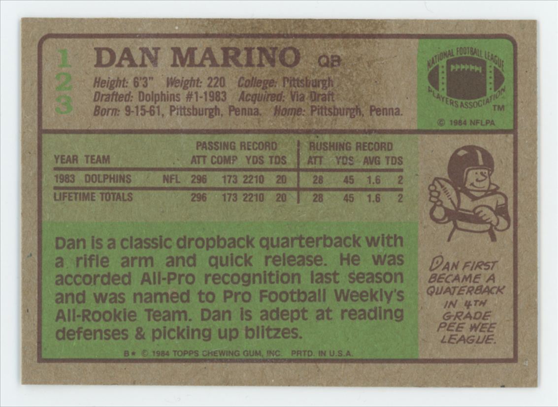 1984 Topps Dan Marino RC #123 EX "B"