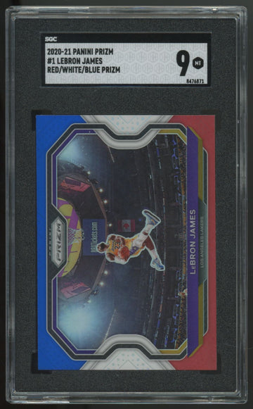 2020-21 Panini Prizm LeBron James Red, White & Blue #1 SGC 9
