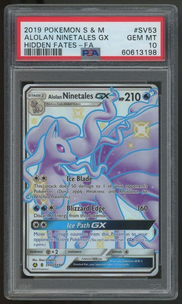 2019 Pokemon Alolan Ninetales Hidden Fates Full Art #SV53 PSA 10