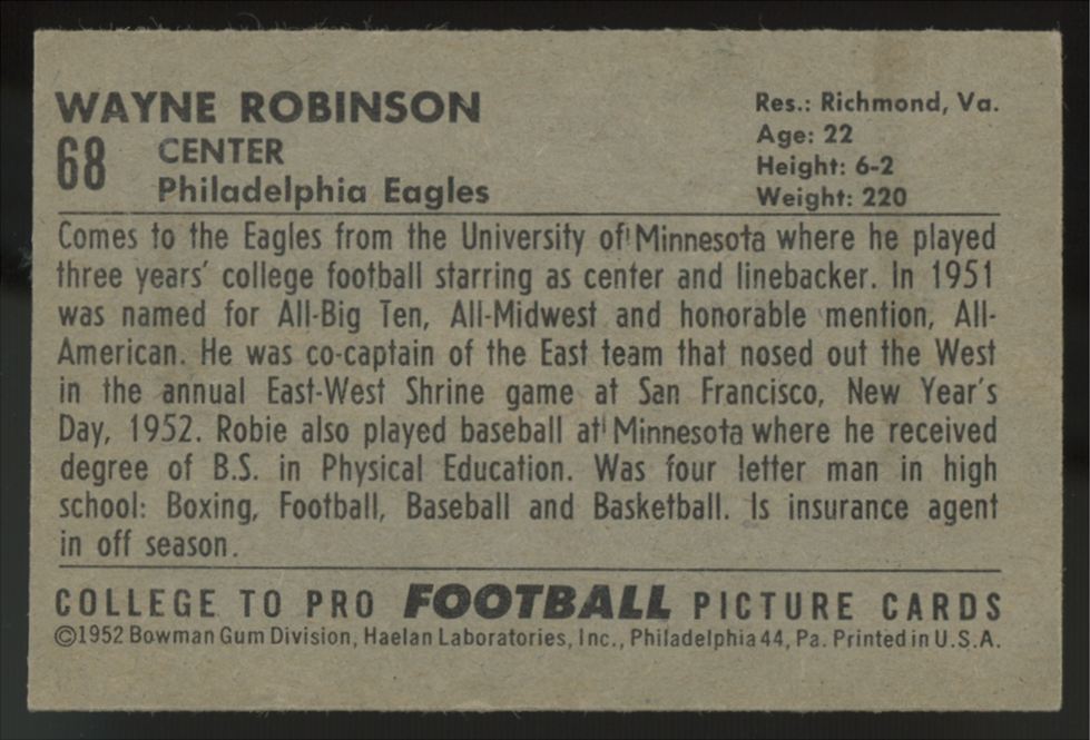1952 Bowman Small Wayne Robinson #68 VG
