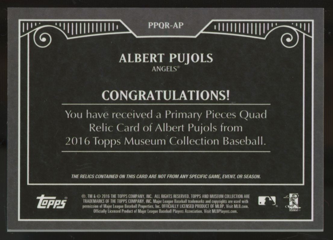 2016 Topps Museum Albert Pujol Primary Pieces Quad Relic Patch /99 #PPQR-AP