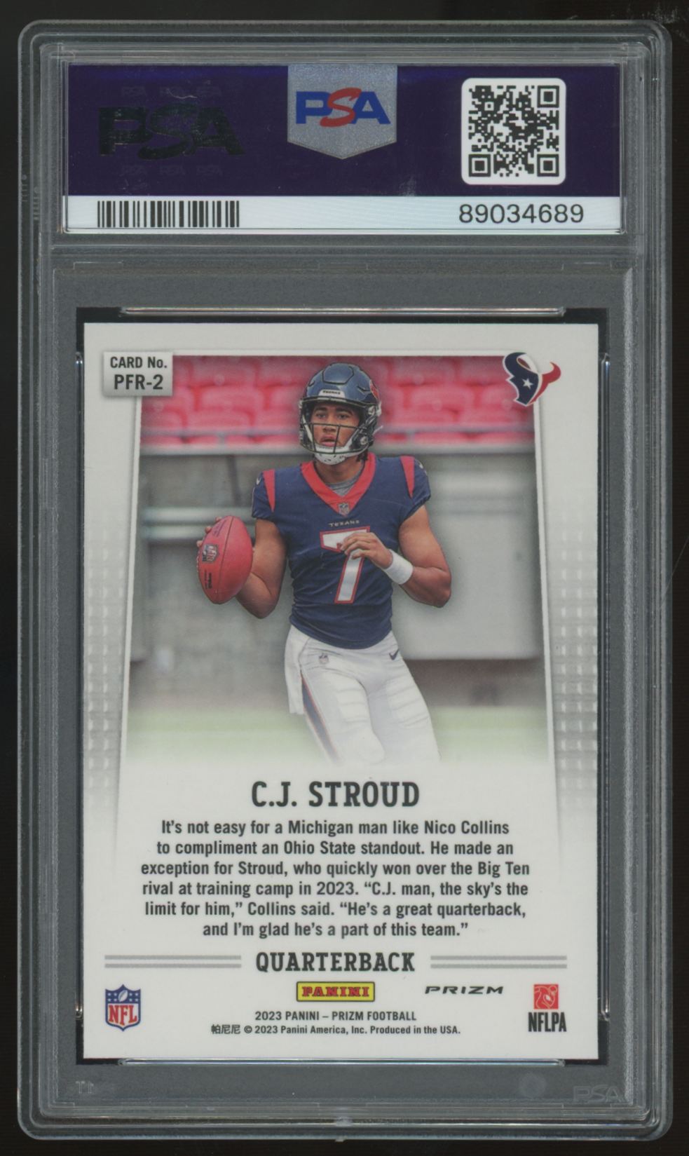 2023 Panini Prizm CJ Stroud RC Flashback Rookie No Huddle #PFR-2 PSA 10