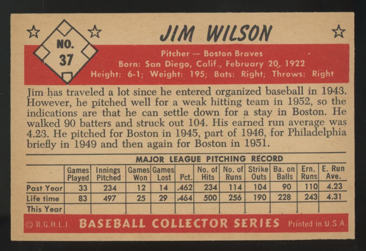 1953 Bowman Color Jim Wilson #37 EX/MT